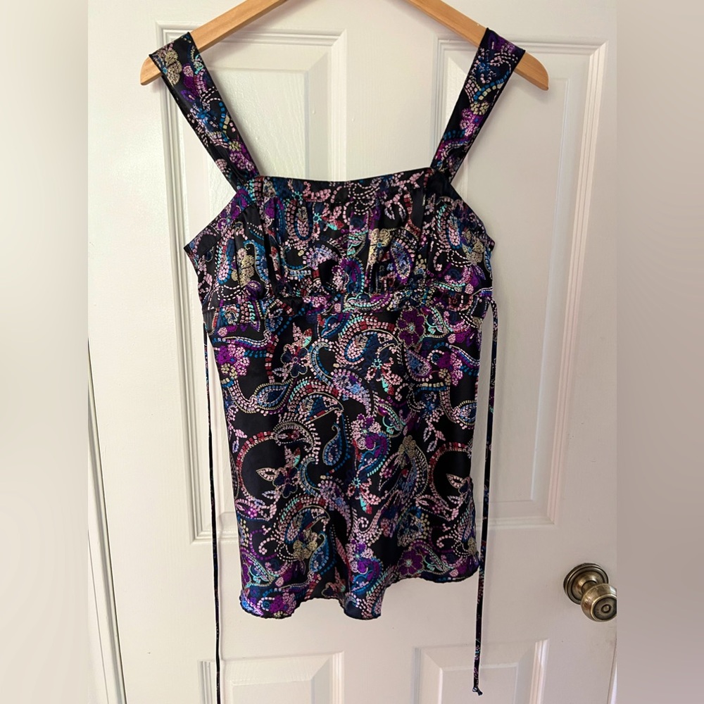 Self Esteem | Black and Purple Floral Silky Tank Top | Y2K | Vintage |